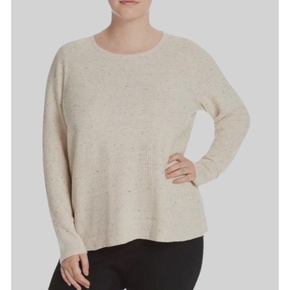 Eileen‎ Fisher Speckled Organic Cotton Wool Sweater Sz S Off White Gray Ribbed